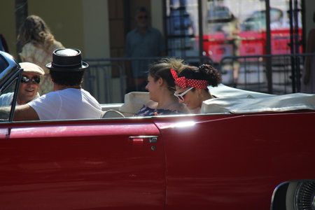 Senigallia, Italy 12 August 2019 is an international music festival focused on the US music and culture of the fifties. In the photo: people dressed up in the 50s style / Summer Jamboreeのeditorial素材