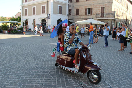 Senigallia, Italy 12 August 2019 is an international music festival focused on the US music and culture of the fifties. In the photo: people dressed up in the 50s styleのeditorial素材
