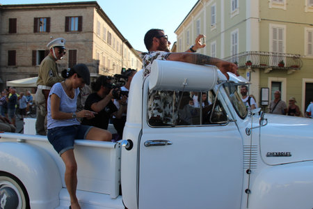 Senigallia, Italy 12 August 2019 is an international music festival focused on the US music and culture of the fifties. In the photo: people dressed up in the 50s styleのeditorial素材