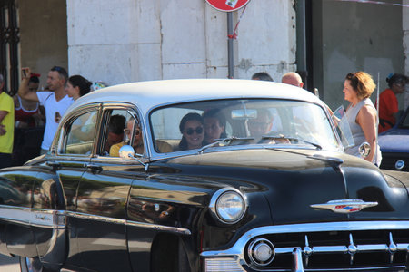 Senigallia, Italy, 10 August 2019 is an international music festival focused on the music and culture of the United States of the 1950s. Pictured: people dressed in 50s style and car paradeのeditorial素材