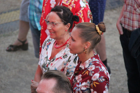People vintage, Senigallia, Italy 12 August 2019 is an international music festival focused on the US music and culture of the fifties.In the photo: people dressed up in the 50s styleのeditorial素材