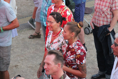 People vintage, Senigallia, Italy 12 August 2019 is an international music festival focused on the US music and culture of the fifties.In the photo: people dressed up in the 50s styleのeditorial素材