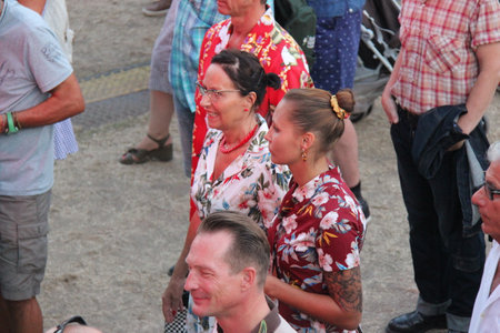 People vintage, Senigallia, Italy 12 August 2019 is an international music festival focused on the US music and culture of the fifties.In the photo: people dressed up in the 50s styleのeditorial素材