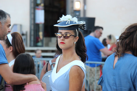 Senigallia, Italy 12 August 2019 is an international music festival focused on the US music and culture of the fifties. In the photo: people dressed up in the 50s style Summer Jamboreeのeditorial素材
