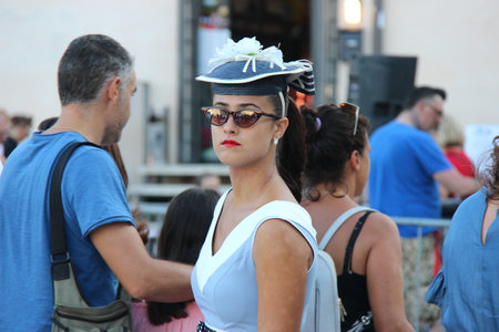 Senigallia, Italy 12 August 2019 is an international music festival focused on the US music and culture of the fifties. In the photo: people dressed up in the 50s style Summer Jamboreeのeditorial素材
