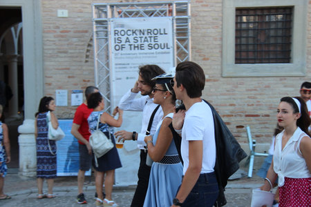 Senigallia, Italy 12 August 2019 is an international music festival focused on the US music and culture of the fifties. In the photo: people dressed up in the 50s style Summer Jamboreeのeditorial素材