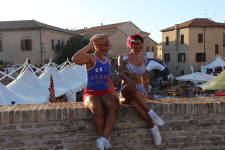 Senigallia, Italy 12 August 2019 is an international music festival focused on the US music and culture of the fifties. In the photo: people dressed up in the 50s style Summer Jamboreeのeditorial素材