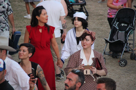 Senigallia, Italy 12 August 2019 is an international music festival focused on the US music and culture of the fifties. In the photo: people dressed up in the 50s style Summer Jamboreeのeditorial素材