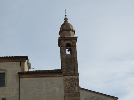 The bell tower of the church of San Francesco in Perugia, Umbria, Italyの写真素材