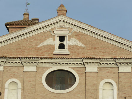Detail of the facade of an old church in Rome, Italyの写真素材