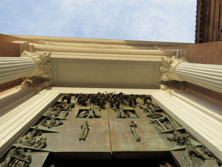 Detail of the entrance to the Cathedral of St. Peter and Paulの写真素材