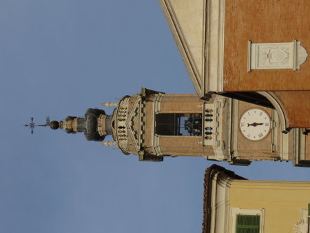 Detail of the clock tower of the Piazza della Signoria in Florence, Italyの写真素材