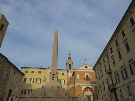 The obelisk of Piazza del Popolo in Rome Italyの写真素材