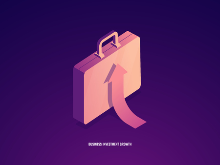 Suitcase with arrow up, career growth, business management and investmen success isometricのイラスト素材