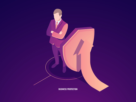 Business concept of success and safety, suitcase with shield and arrow up, invectmentのイラスト素材