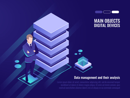 Server rack, data management and analysisのイラスト素材