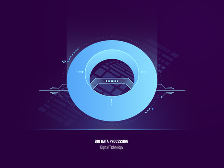 Data Insight concept, abstract big data analysis illustration, digital technology object, futuristic sphere, blockchain and server, extraterrestrial tech, isometric vector illustrationのイラスト素材