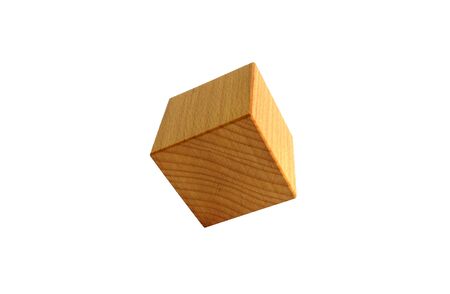 Wooden cube geometry on a white backgroundの写真素材