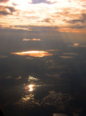 Beautiful aerial view with susetの写真素材