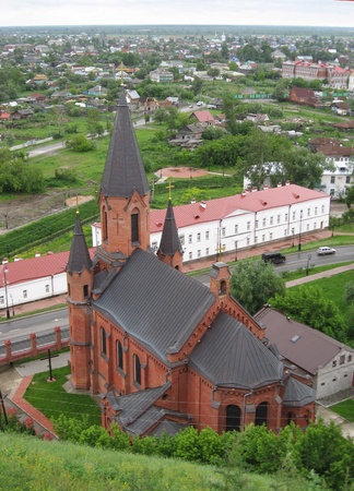 Landscape with old catholic church in Tobolsk, Russiaの写真素材
