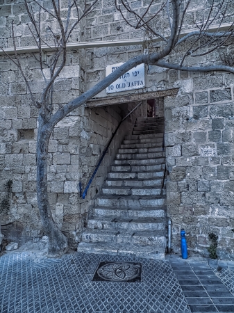 Stone staircase leading to region of old Jaffaの写真素材