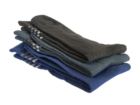 Stack of men's socks on white background