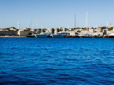 View from the sea to the fortress of Rhodes, Greece.の写真素材