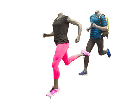 Two running mannequins isolated on a white backgroundの写真素材