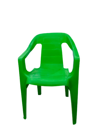Green plastic chair isolated on white backgroundの写真素材
