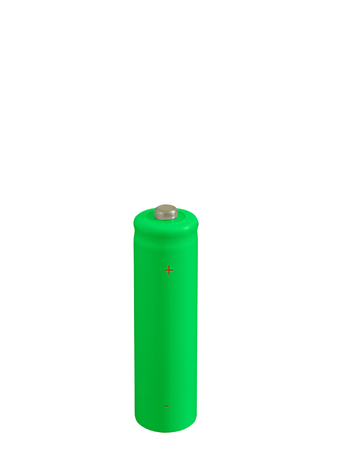 Rechargeable green small battery with positive and negative signs. Isolated on white background.の写真素材