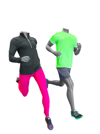 Two running mannequins isolated on a white background. No brand names or copyright objects.の写真素材