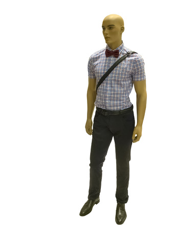 Full-length man mannequin dressed in summer casual clothes, isolated on white background. No brand names or copyright objects.の写真素材