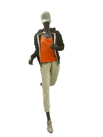 Running female mannequin isolated on white background. No brand names or copyright objectsの写真素材