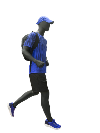 Running male mannequin isolated on white background. No brand names or copyright objects.の写真素材