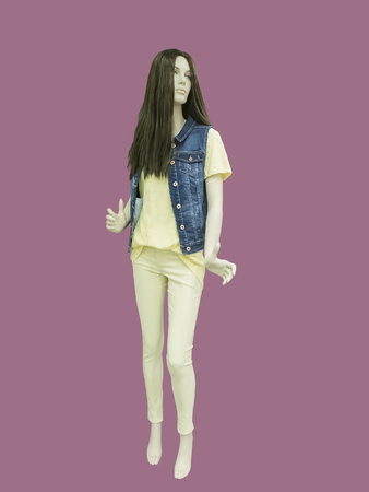 Full-length female mannequin dressed in fashionable clothes, isolated. No brand names or copyright objects.の写真素材