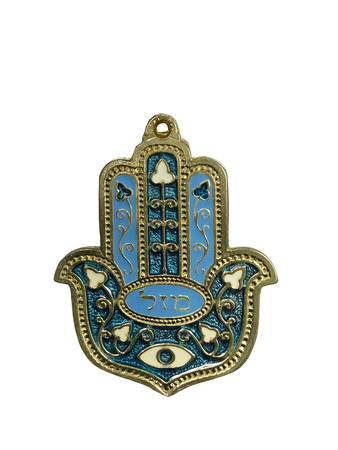 Hamsa hand amulet, used to ward off the evil eye in Mediterranean countries. Isolated on white background.の写真素材