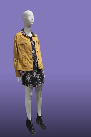 Full length female mannequin dressed in fashionable clothes, isolated. No brand names or copyright objects.の写真素材