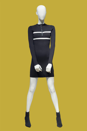 Full length female mannequin wearing black dress, isolated. No brand names or copyright objects.の写真素材