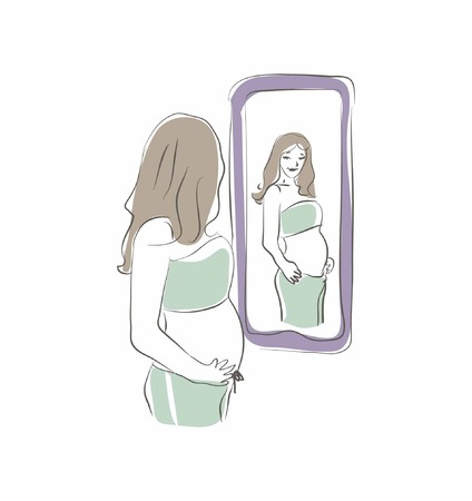 Looking at Mirrorのイラスト素材