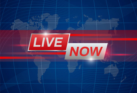 Live now streaming news background. Live streaming, broadcasting, online stream. Symbols for news,...