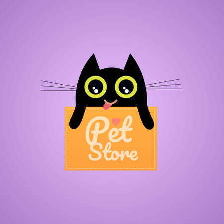 Pets shop logo with black cat. Pet store vector logo&#xD;&#xA;のイラスト素材