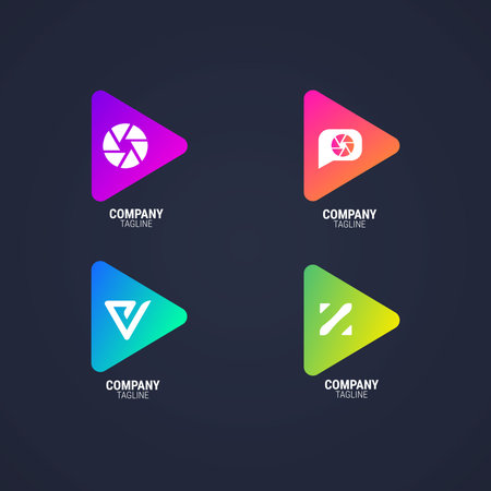 Colorful media player logo in gradient style. play button logo set. video player application icon
