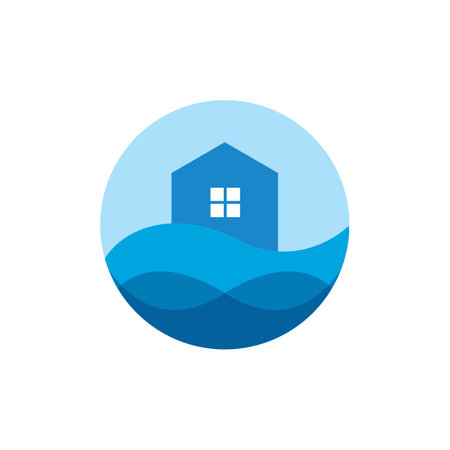 Sea house icon in flat color style. Home symbol for web designのイラスト素材