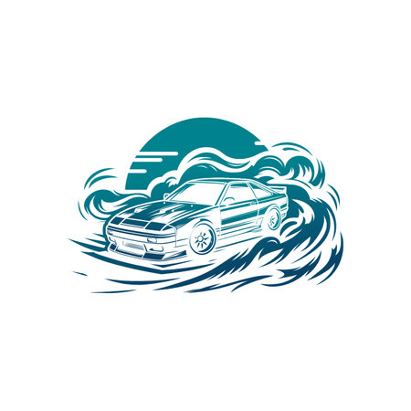 Car on the sea waves. Vector illustration on a white background.のイラスト素材