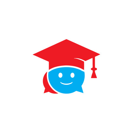 Graduation hat and speech bubble icon. Flat design styleのイラスト素材
