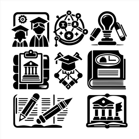 Education icons set. Black symbols on white background. Vector illustration.のイラスト素材