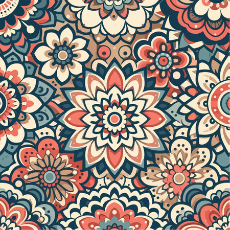 Ethnic floral seamless pattern. Abstract ornamental pattern, vintage mandala backgroundのイラスト素材