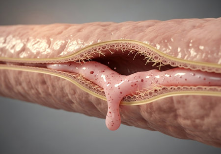 Leaky Gut - Pink Fluid Seeping Through Intestinal Poresの素材