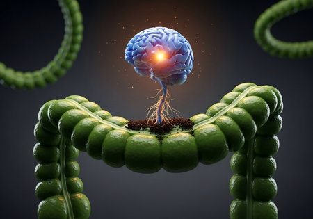 Gut-Nurtured Brain Growing from Intestine - Brain-Gut Axis Conceptの素材