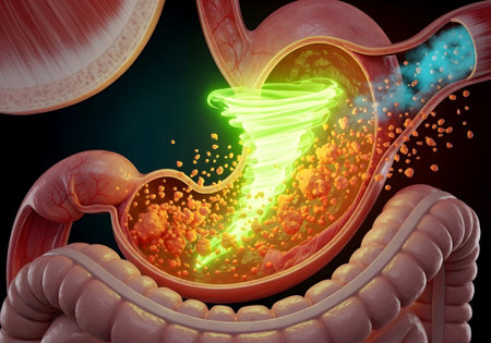 Acid Vortex in Stomach and Intestine Cross-Section - Digestive Power Conceptの素材